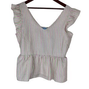 Draper James RSVP Seersucker Striped Peplum Top Womens XL Preppy Summer